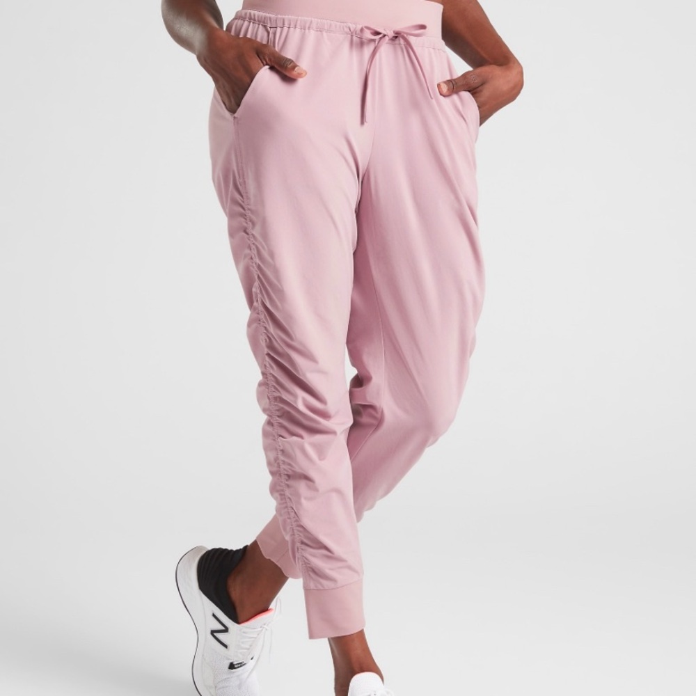 Athleta ATTITUDE PANT sugarplum Joggers with Elastic Waistband and Side Ruching